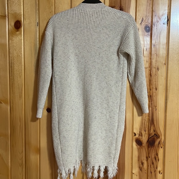 Bohme waffle knit long open front fringe cardigan - Picture 3 of 4